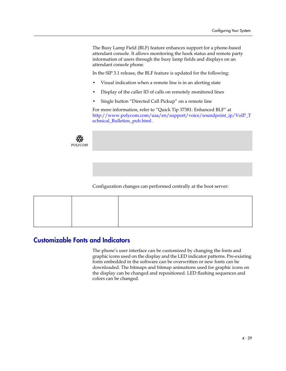 Customizable fonts and indicators, Customizable fonts and indicators –29 | Polycom SoundPoint IP 601 User Manual | Page 83 / 373