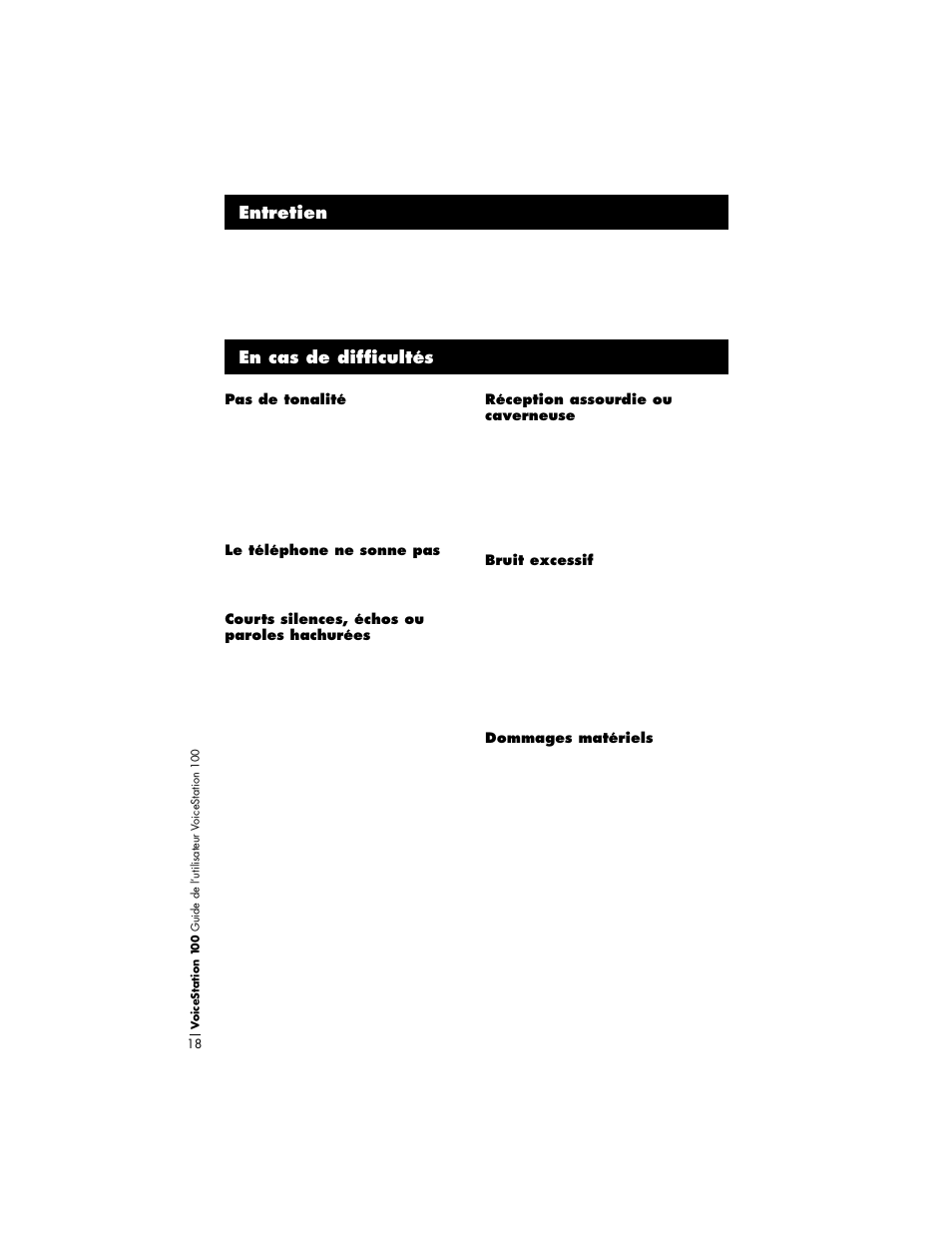 En cas de difficultés entretien | Polycom VoiceStation 100 User Manual | Page 22 / 41