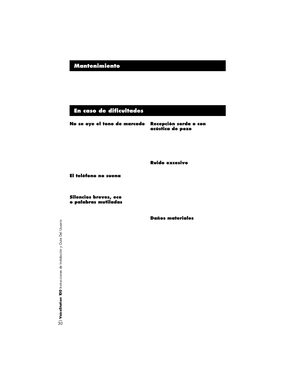 En caso de dificultades mantenimiento | Polycom VoiceStation 100 User Manual | Page 34 / 41