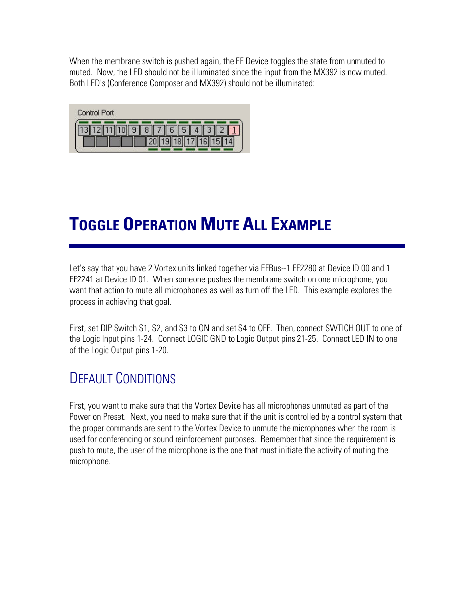 Toggle operation mute all example, Default conditions | Polycom MX392 User Manual | Page 17 / 44