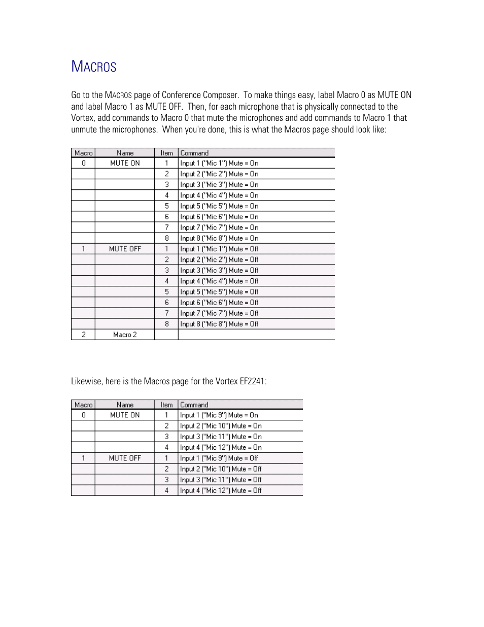 Macros, Acros | Polycom MX392 User Manual | Page 18 / 44