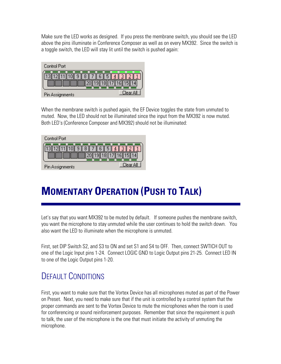 Momentary operation (push to talk), Default conditions, Omentary | Peration, Ush to | Polycom MX392 User Manual | Page 25 / 44