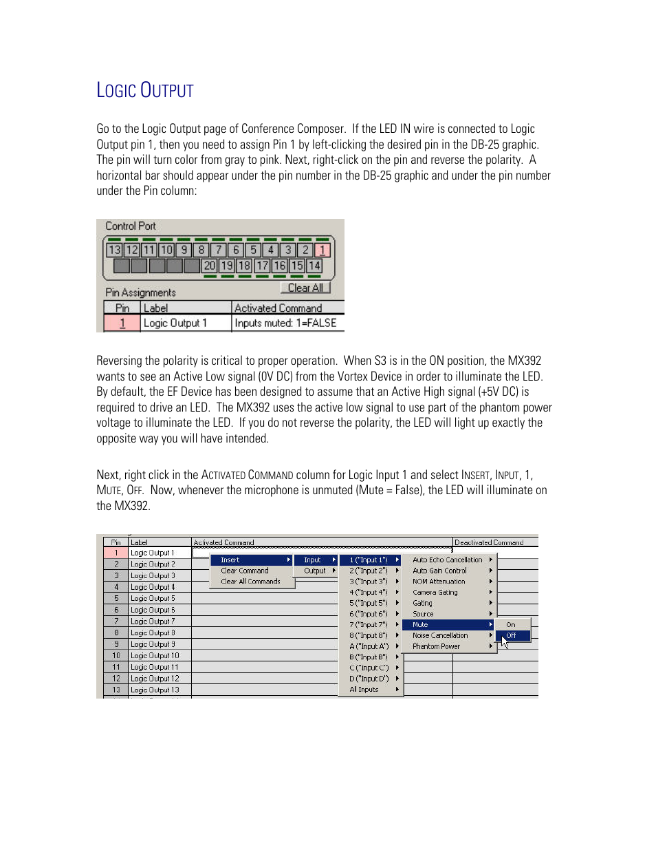 Logic output, Ogic, Utput | Polycom MX392 User Manual | Page 28 / 44