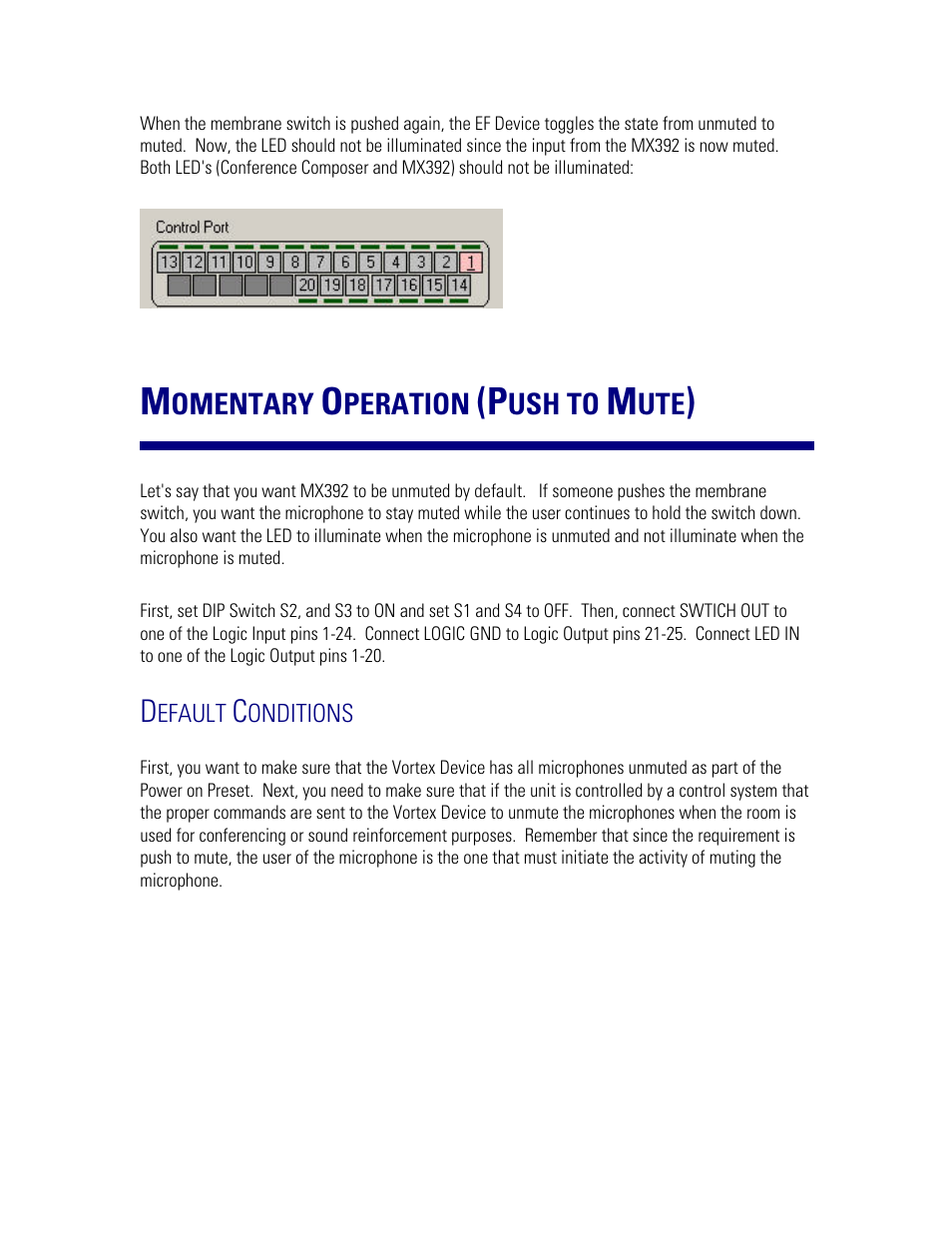 Momentary operation (push to mute), Default conditions | Polycom MX392 User Manual | Page 30 / 44