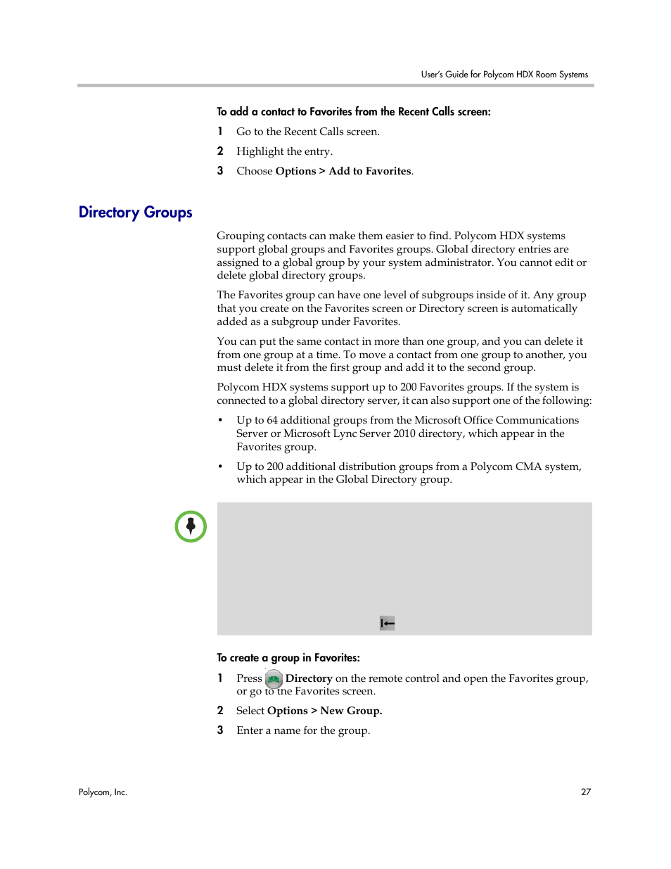 Directory groups | Polycom HDX User Manual | Page 31 / 49