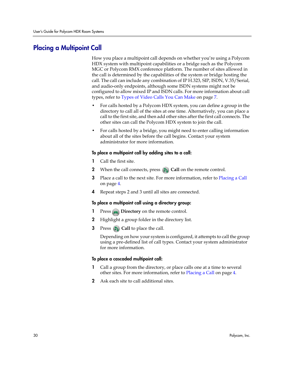 Placing a multipoint call | Polycom HDX User Manual | Page 34 / 49