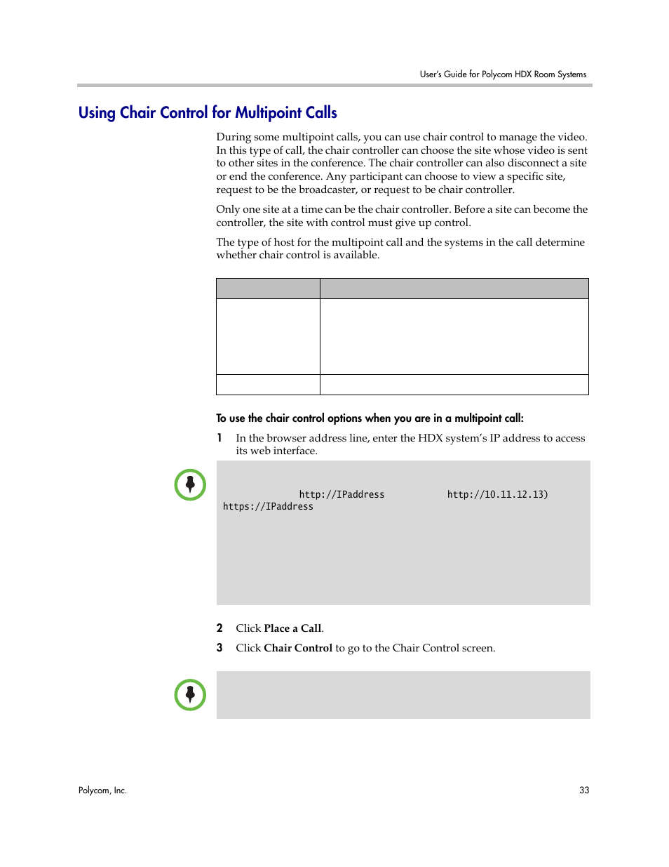 Using chair control for multipoint calls | Polycom HDX User Manual | Page 37 / 49