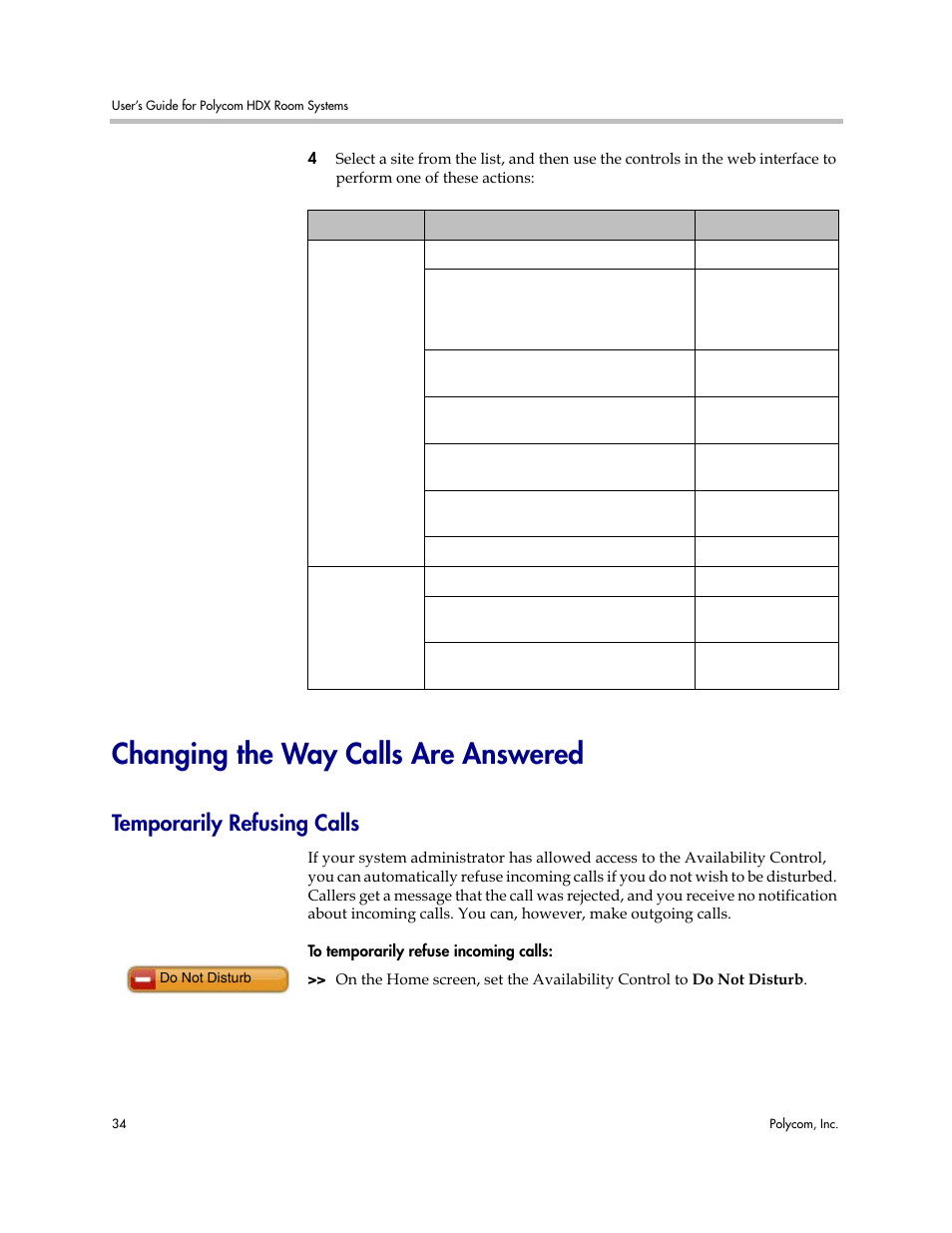 Changing the way calls are answered, Temporarily refusing calls | Polycom HDX User Manual | Page 38 / 49