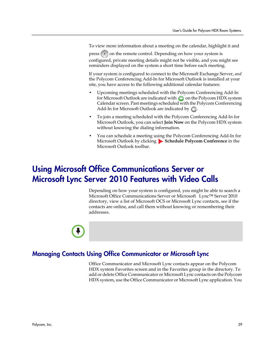 Using microsoft office communications server or, Using microsoft office | Polycom HDX User Manual | Page 43 / 49