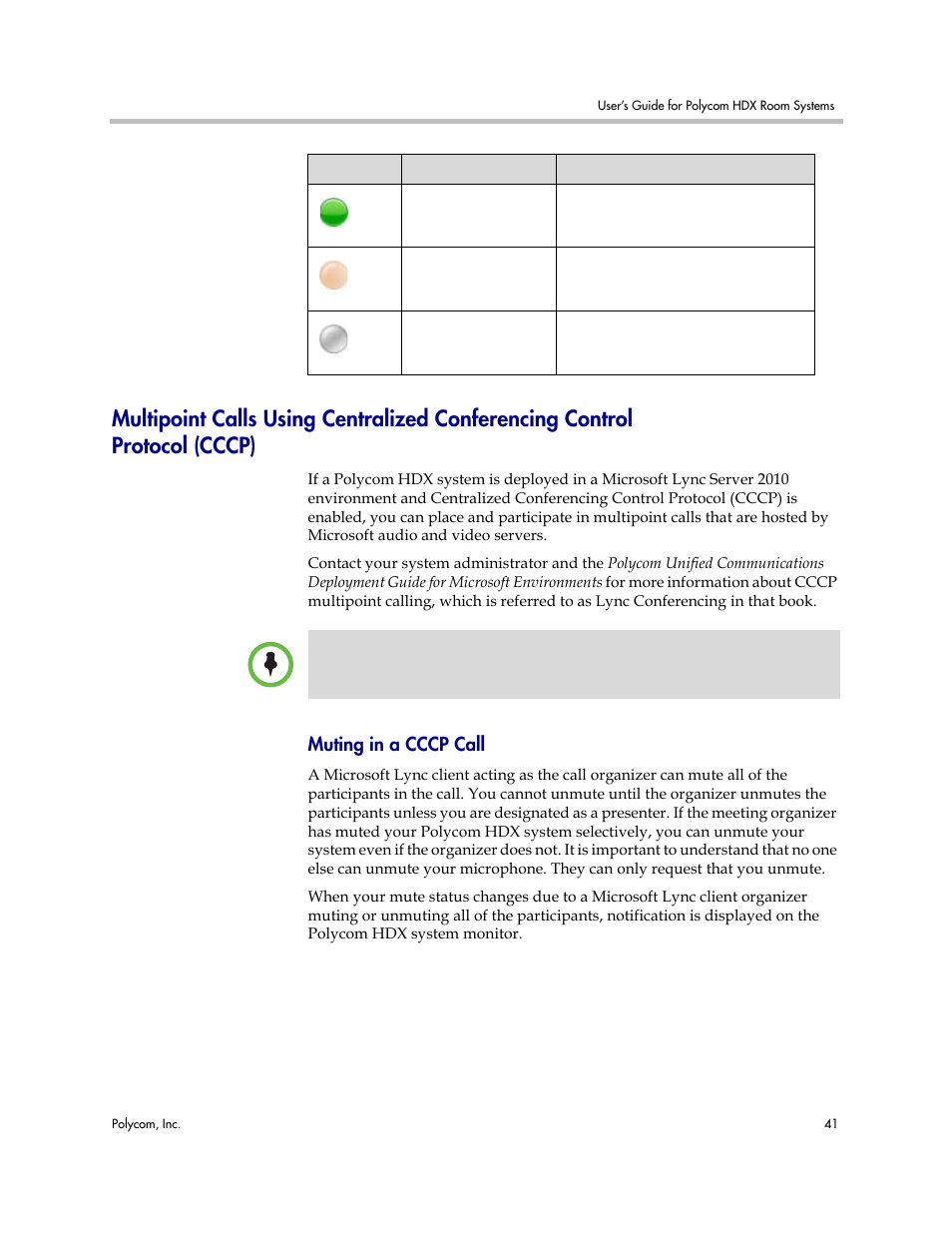 Muting in a cccp call, Protocol (cccp) | Polycom HDX User Manual | Page 45 / 49