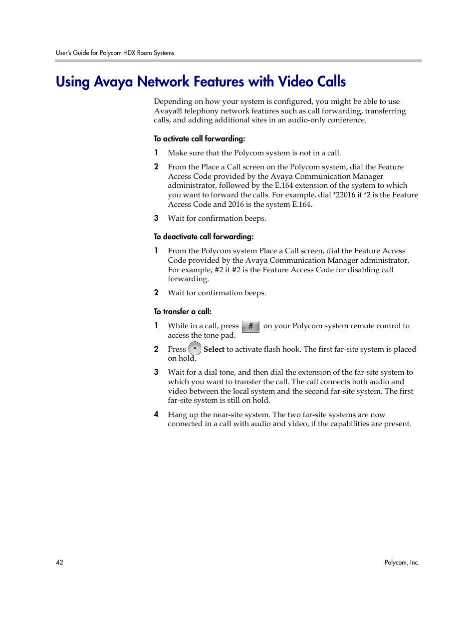 Using avaya network features with video calls | Polycom HDX User Manual | Page 46 / 49