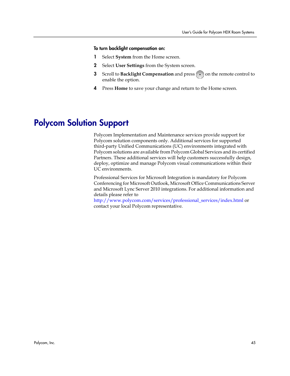 Polycom solution support | Polycom HDX User Manual | Page 49 / 49
