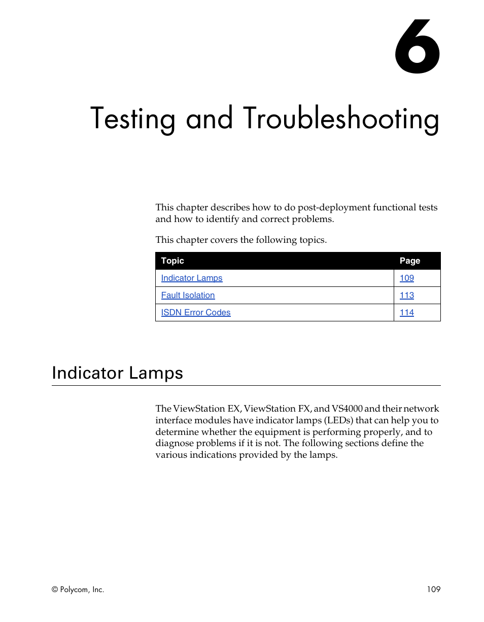 Testing and troubleshooting, Indicator lamps | Polycom ViewStation EX4000 User Manual | Page 119 / 150