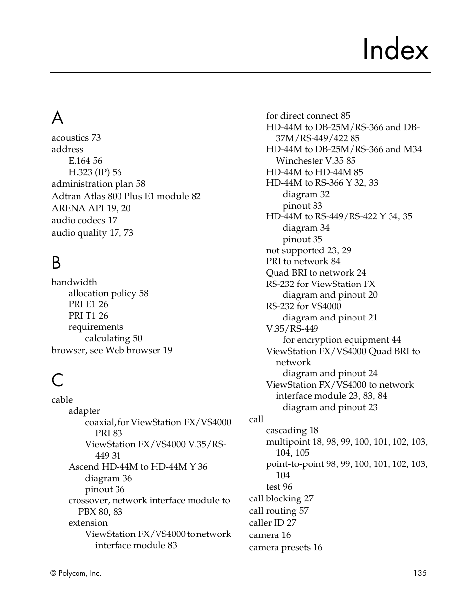 Index | Polycom ViewStation EX4000 User Manual | Page 145 / 150