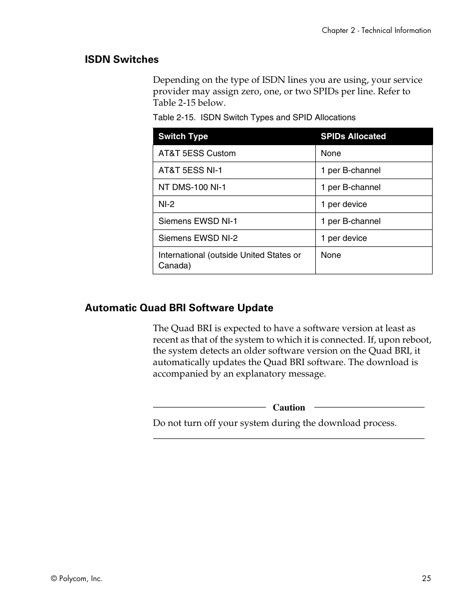 Isdn switches, Automatic quad bri software update | Polycom ViewStation EX4000 User Manual | Page 35 / 150