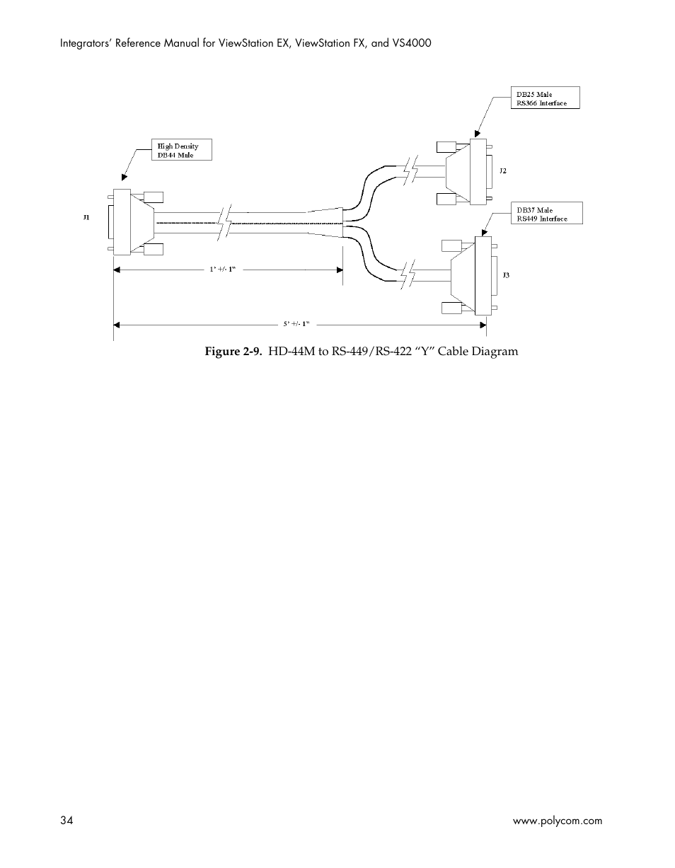 Figure 2-9, Hd-44m to rs-449/rs-422 “y” cable diagram | Polycom ViewStation EX4000 User Manual | Page 44 / 150
