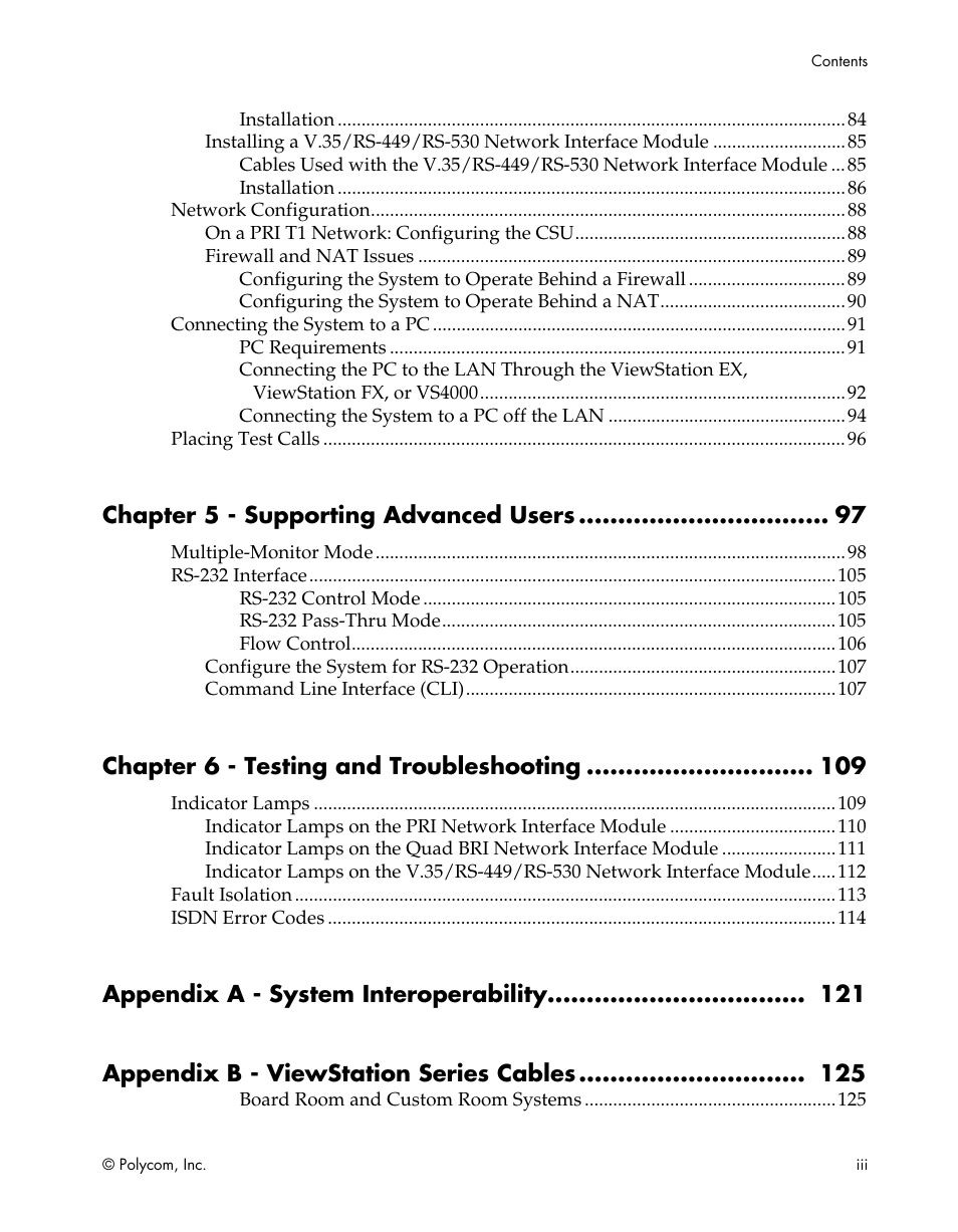 Chapter 5 - supporting advanced users, Chapter 6 - testing and troubleshooting | Polycom ViewStation EX4000 User Manual | Page 5 / 150