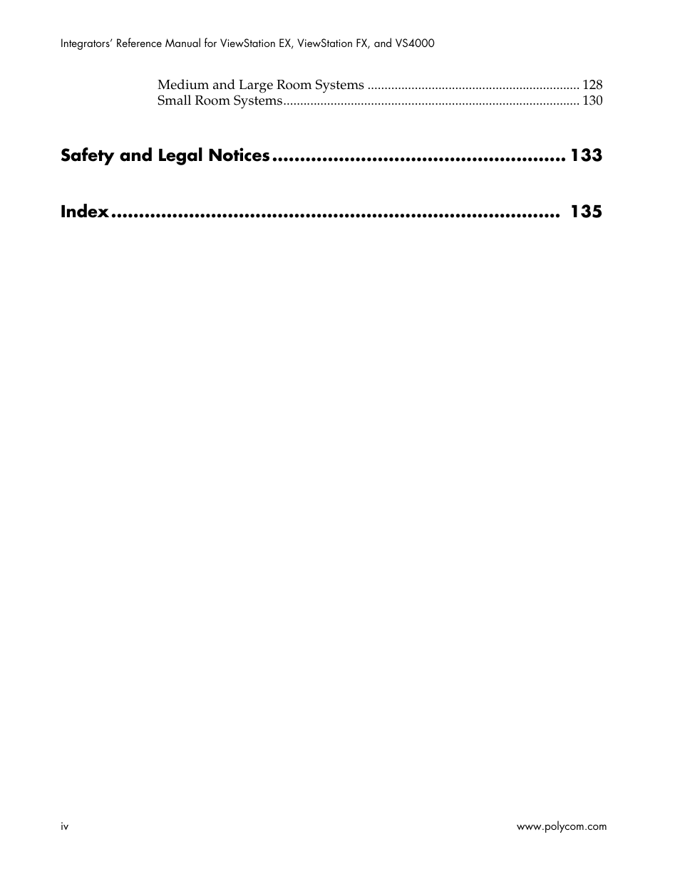 Safety and legal notices index | Polycom ViewStation EX4000 User Manual | Page 6 / 150