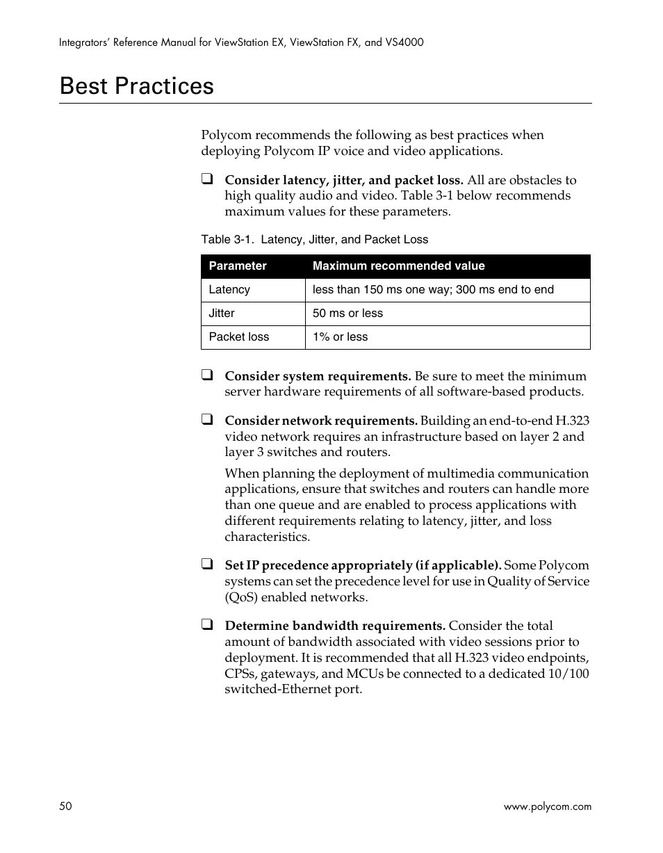 Best practices | Polycom ViewStation EX4000 User Manual | Page 60 / 150