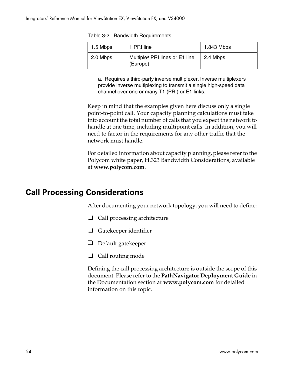 Call processing considerations | Polycom ViewStation EX4000 User Manual | Page 64 / 150