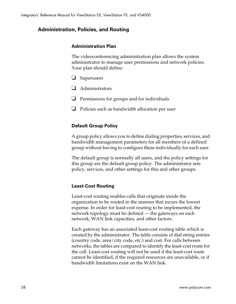 Administration, policies, and routing | Polycom ViewStation EX4000 User Manual | Page 68 / 150