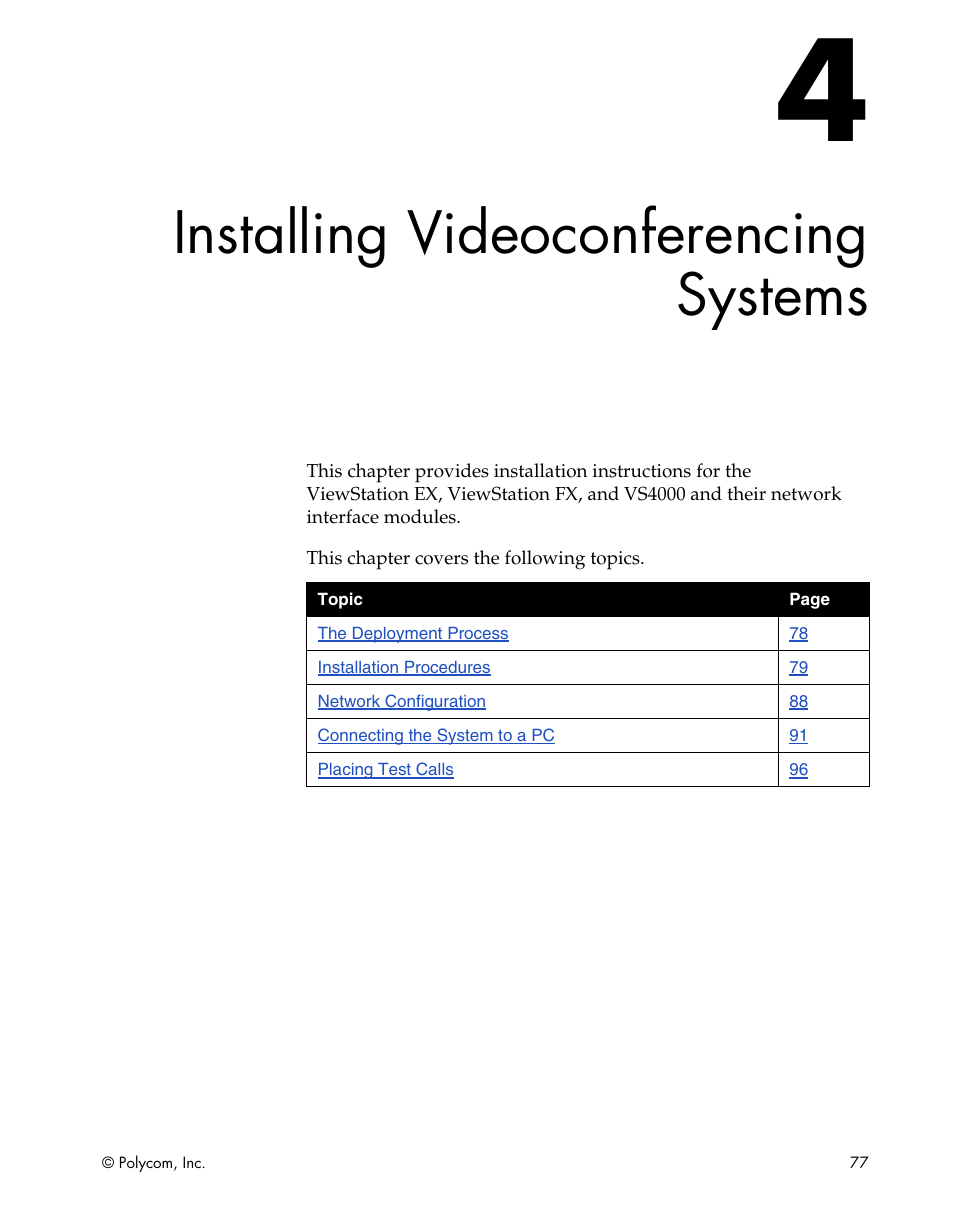 Installing videoconferencing systems | Polycom ViewStation EX4000 User Manual | Page 87 / 150