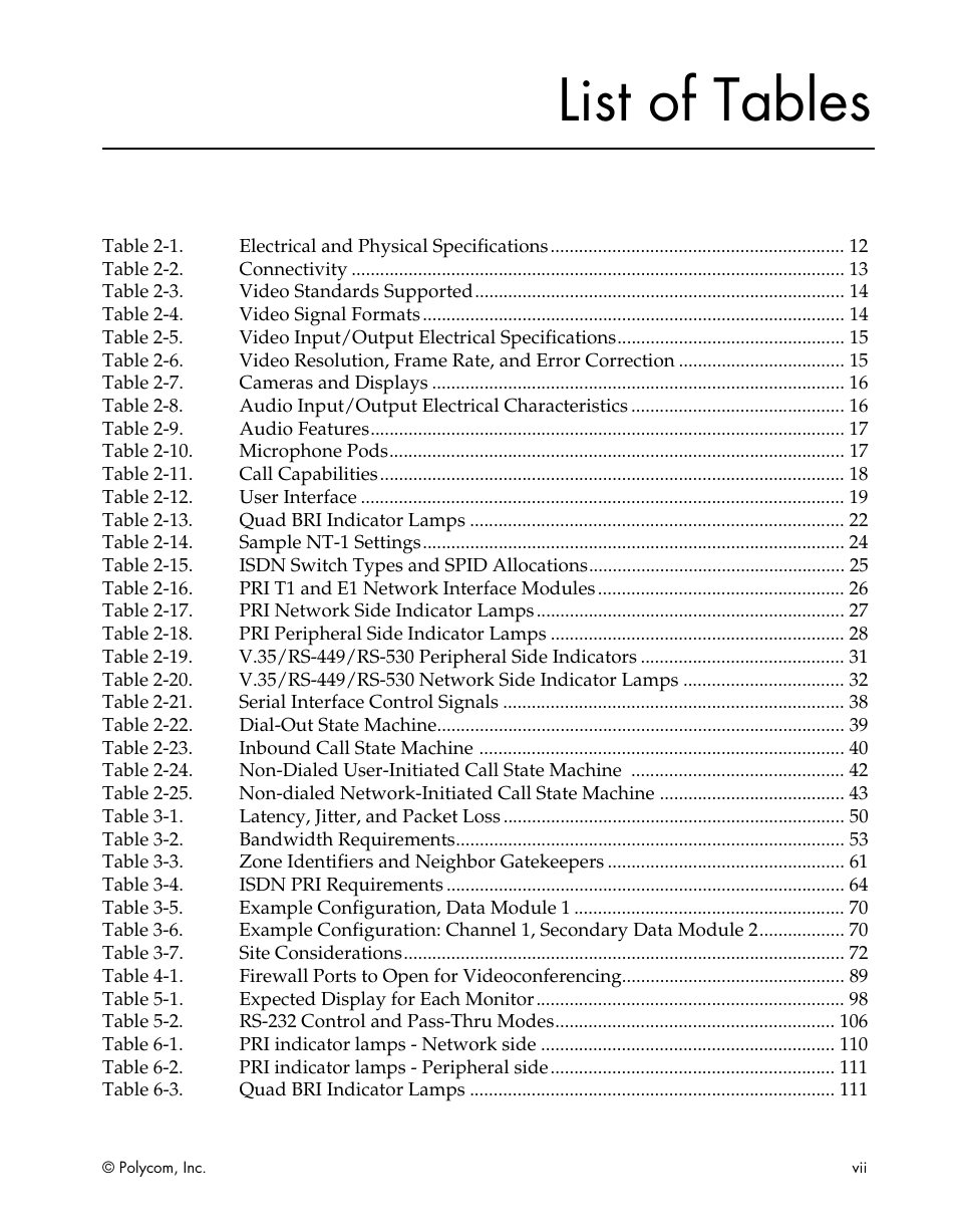 List of tables | Polycom ViewStation EX4000 User Manual | Page 9 / 150