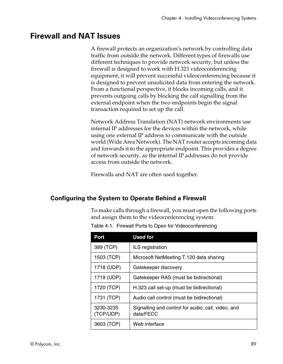 Firewall and nat issues | Polycom ViewStation EX4000 User Manual | Page 99 / 150