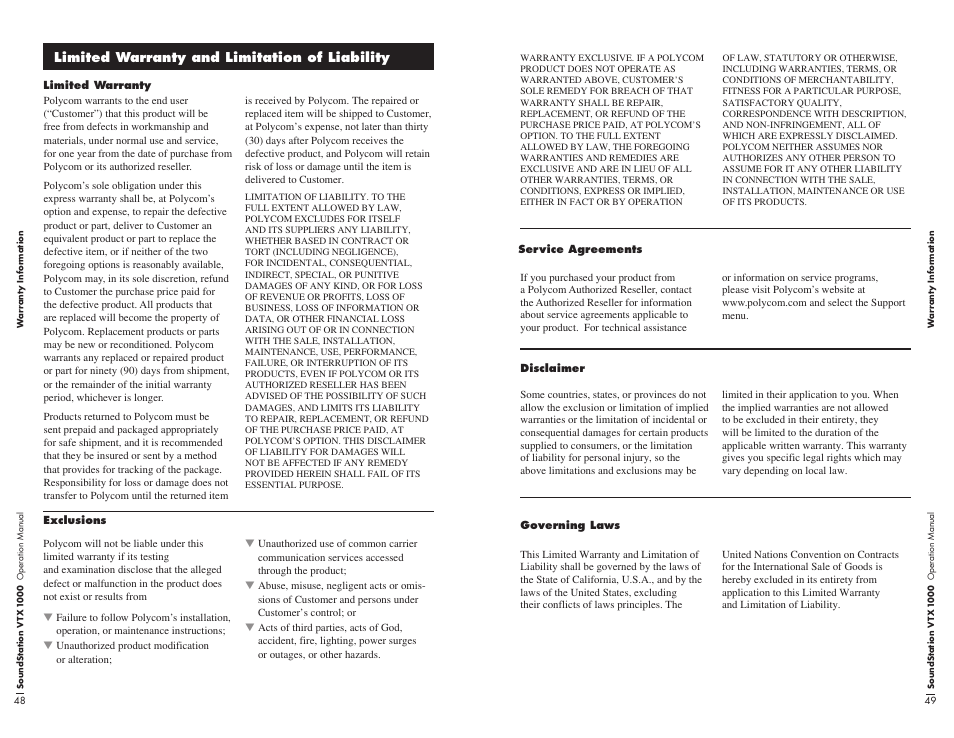 Limited warranty and limitation of liability | Polycom VTX1000 User Manual | Page 28 / 32