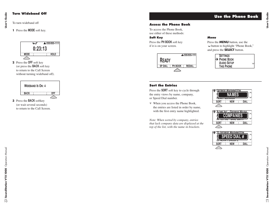 Ready, Speed dial, Names | Companies | Polycom VTX1000 User Manual | Page 9 / 32