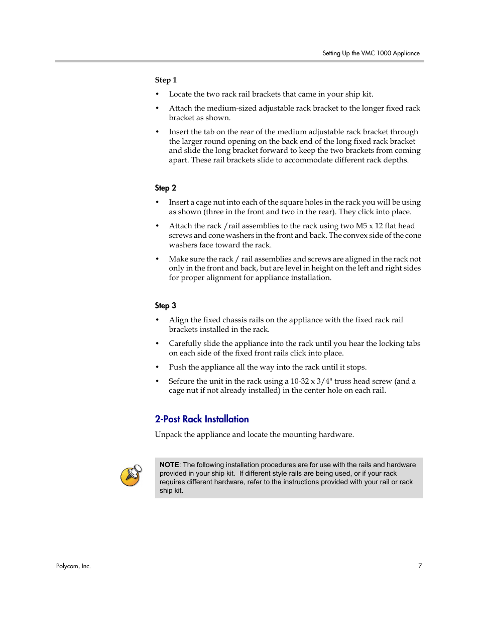 Post rack installation | Polycom Video Media Center VMC 1000 User Manual | Page 11 / 38