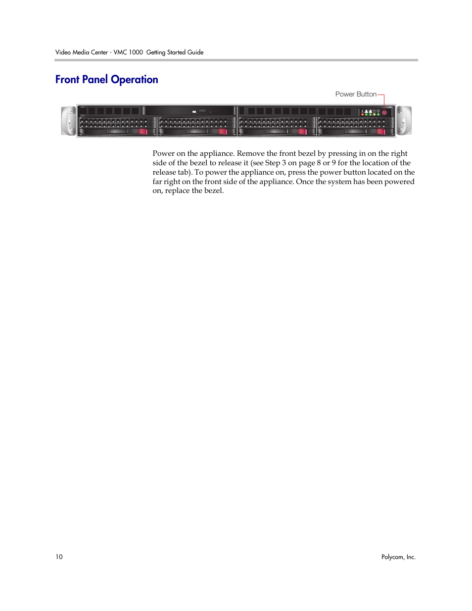 Front panel operation | Polycom Video Media Center VMC 1000 User Manual | Page 14 / 38