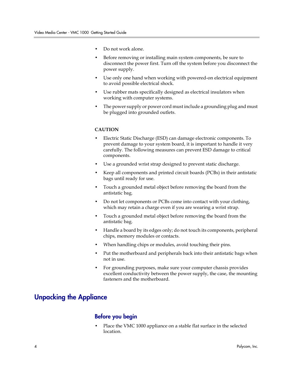 Unpacking the appliance, Before you begin | Polycom Video Media Center VMC 1000 User Manual | Page 8 / 38