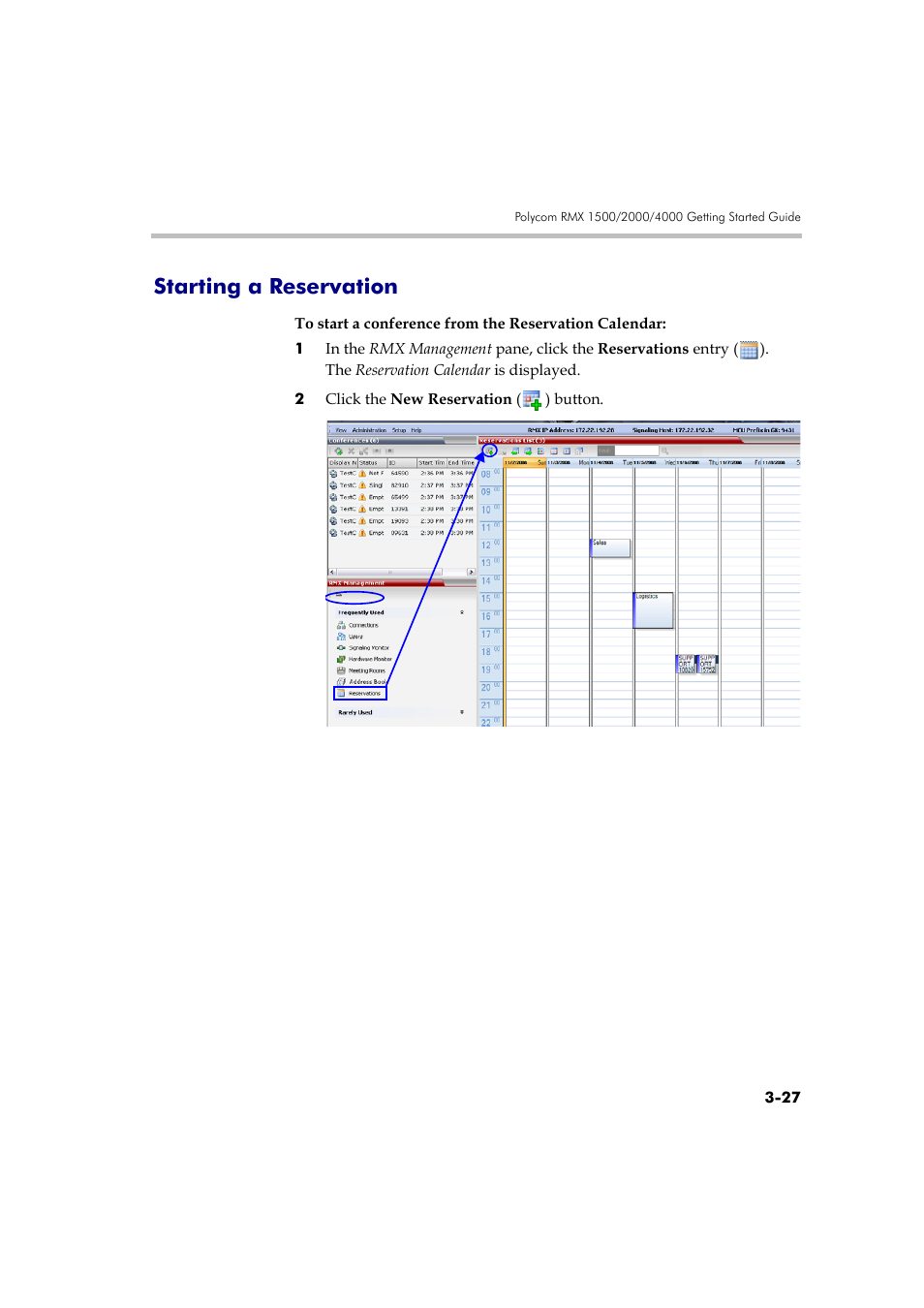 Starting a reservation, Starting a reservation -27 | Polycom DOC2560A User Manual | Page 105 / 188