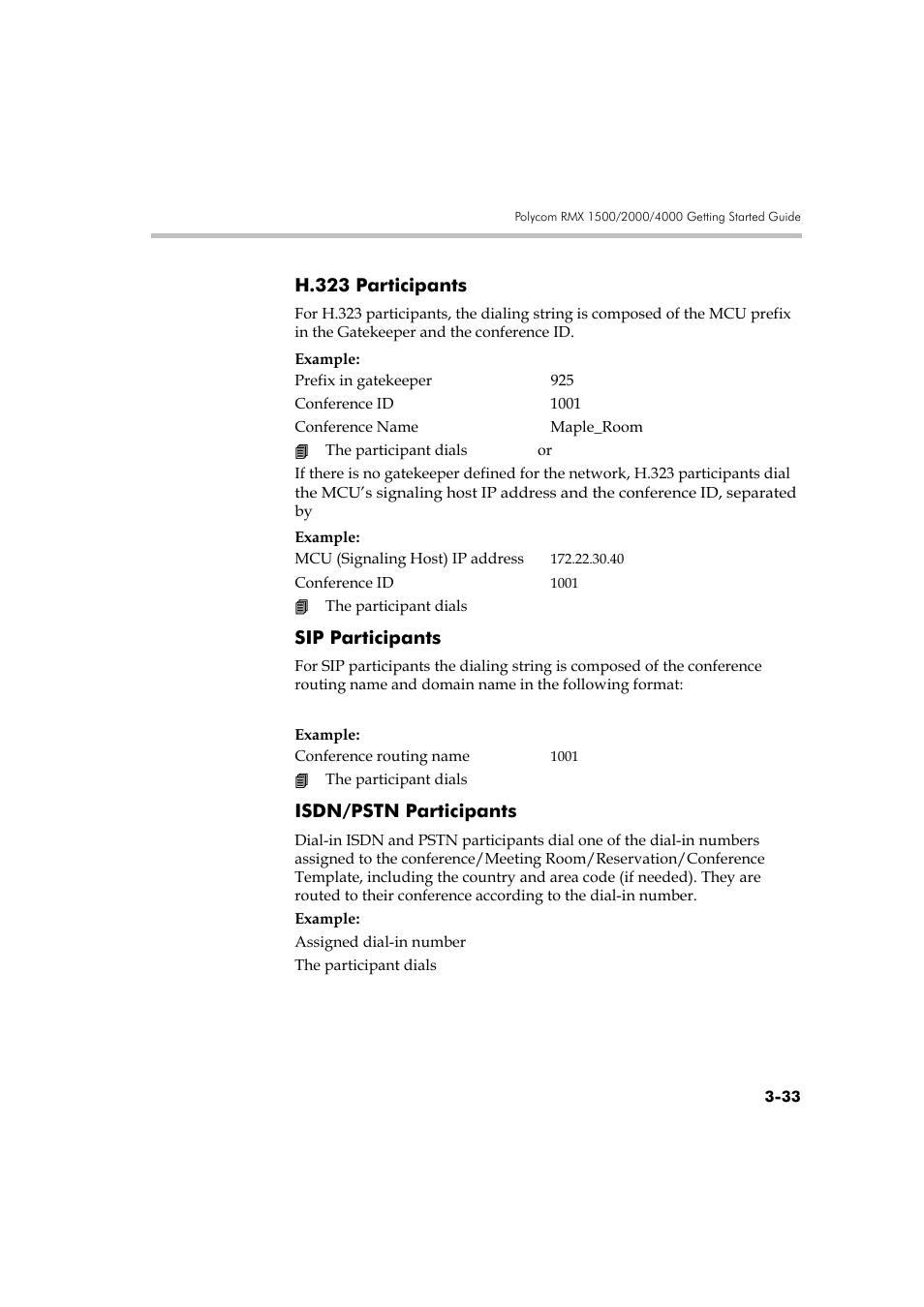 H.323 participants, Sip participants, Isdn/pstn participants | Polycom DOC2560A User Manual | Page 111 / 188