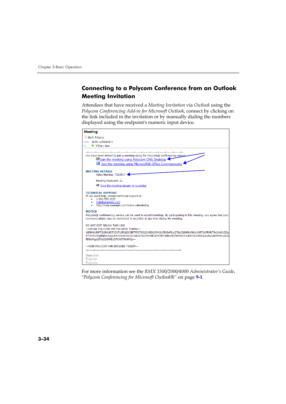 Connecting to a polycom conference from an outlook, Meeting invitation -34 | Polycom DOC2560A User Manual | Page 112 / 188