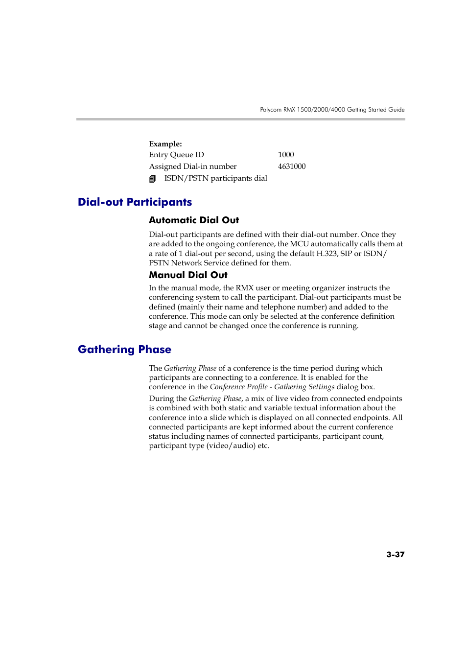 Dial-out participants, Automatic dial out, Gathering phase | Dial-out participants -37, Automatic dial out -37, Gathering phase -37 | Polycom DOC2560A User Manual | Page 115 / 188