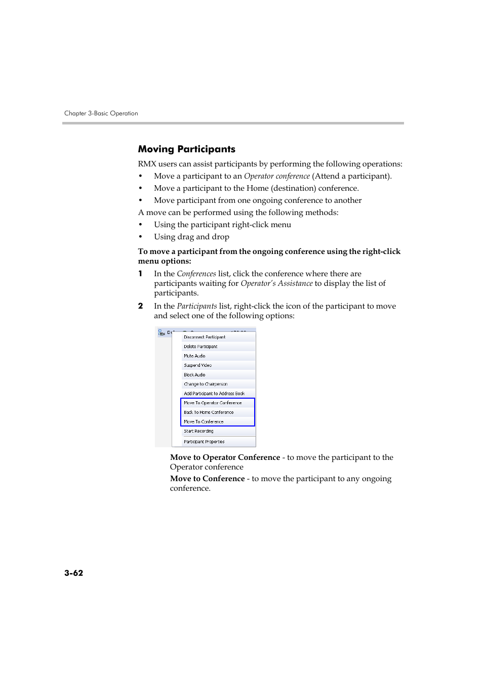 Moving participants, Moving participants -62 | Polycom DOC2560A User Manual | Page 140 / 188