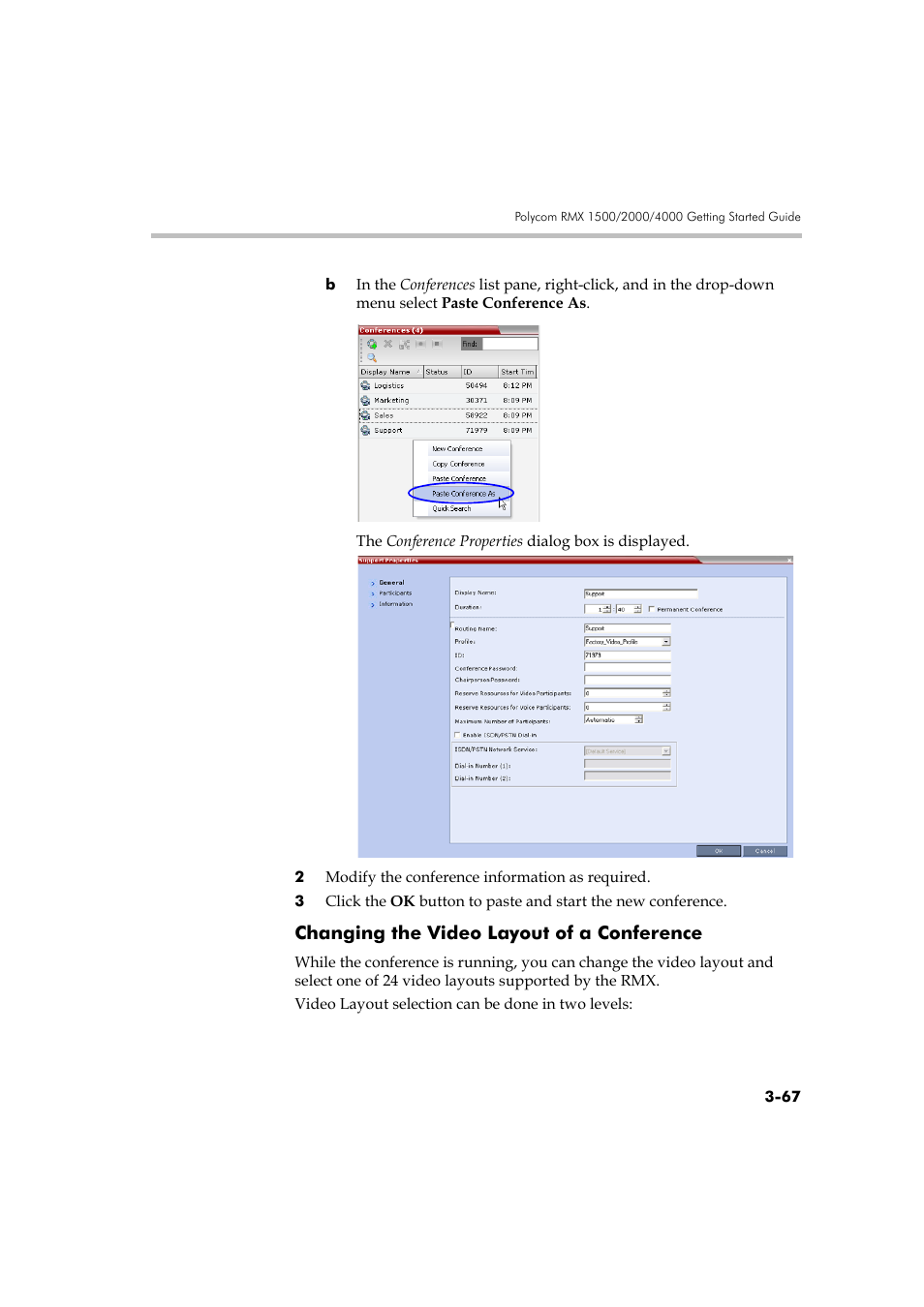 Changing the video layout of a conference, Changing the video layout of a conference -67 | Polycom DOC2560A User Manual | Page 145 / 188