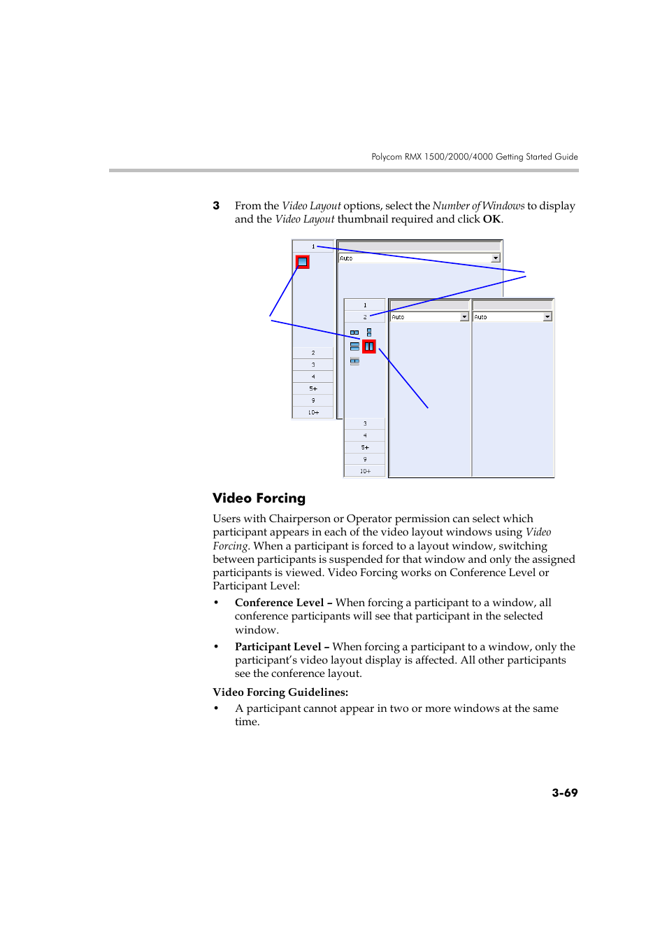 Video forcing, Video forcing -69 | Polycom DOC2560A User Manual | Page 147 / 188