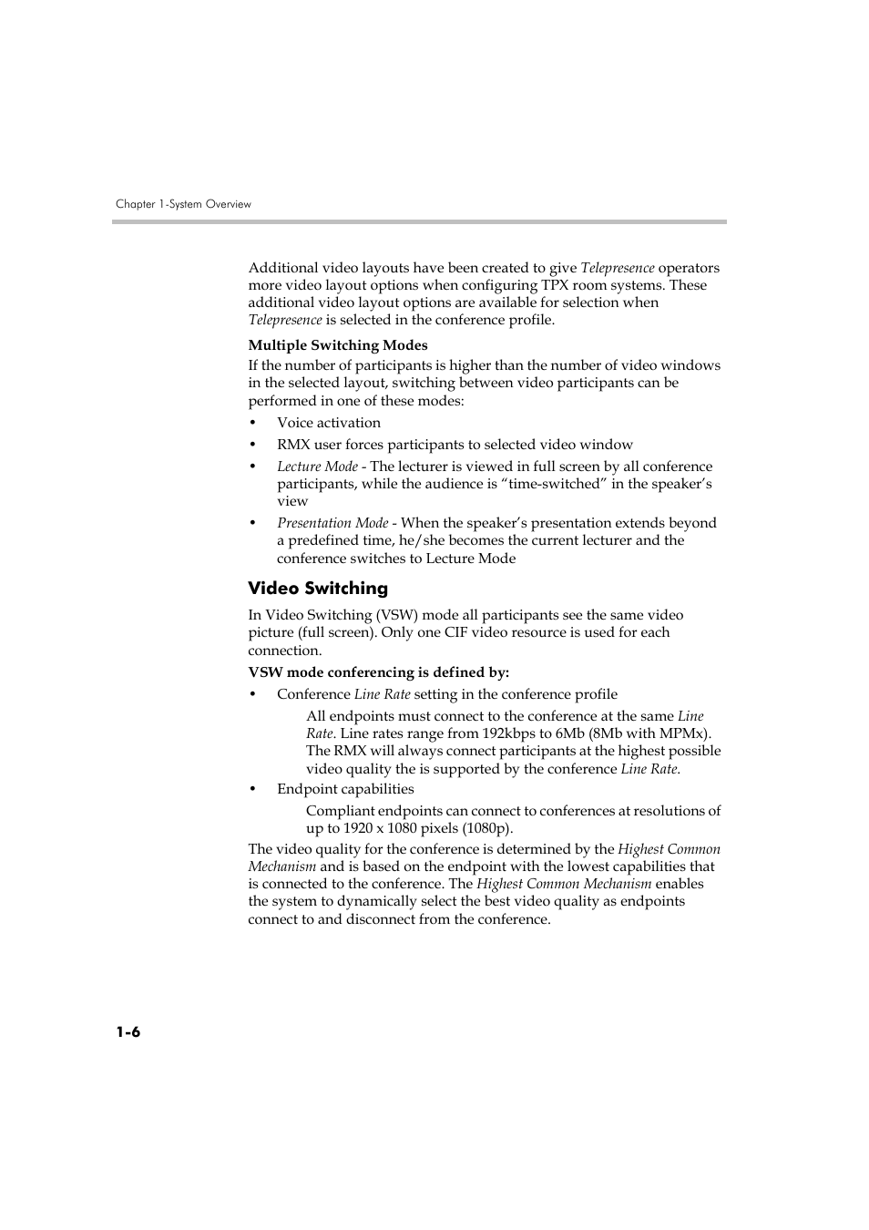 Video switching, Video switching -6 | Polycom DOC2560A User Manual | Page 16 / 188