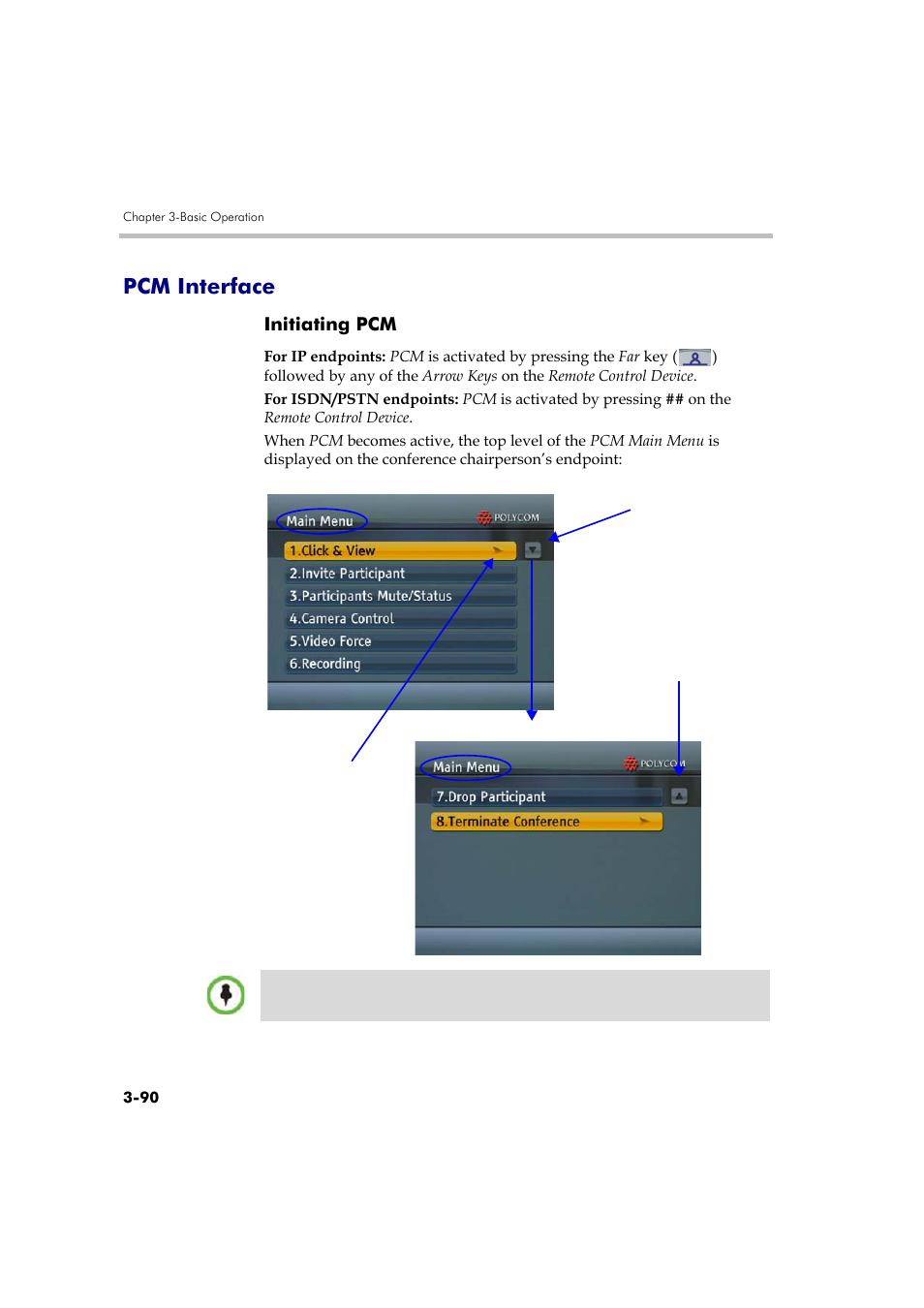 Pcm interface, Initiating pcm, Pcm interface -90 | Initiating pcm -90 | Polycom DOC2560A User Manual | Page 168 / 188