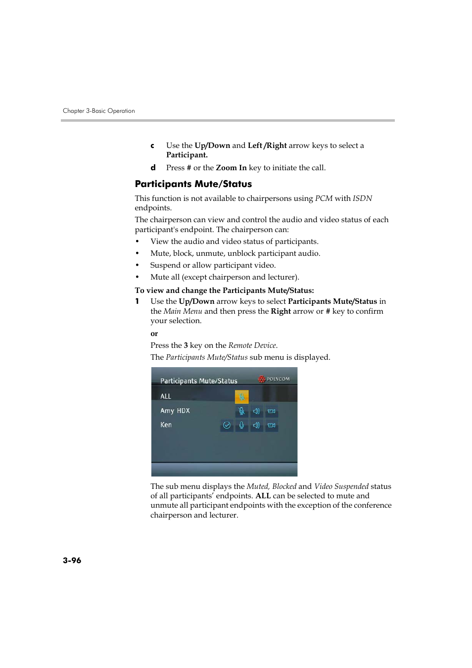 Participants mute/status, Participants mute/status -96 | Polycom DOC2560A User Manual | Page 174 / 188