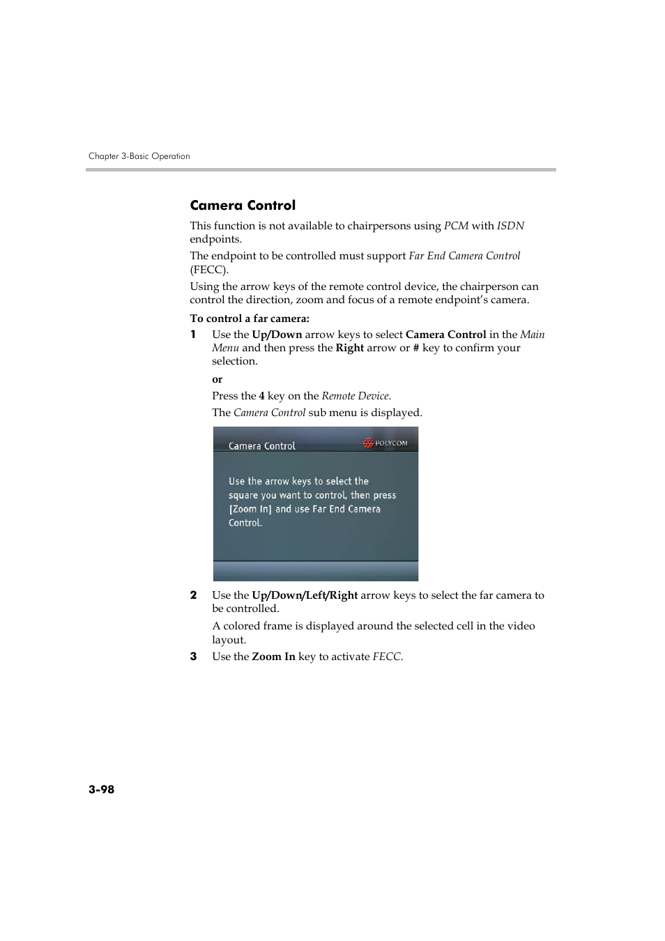 Camera control, Camera control -98 | Polycom DOC2560A User Manual | Page 176 / 188