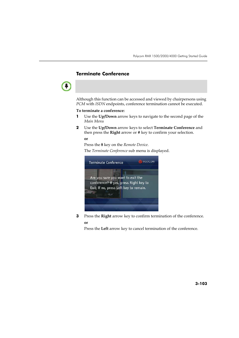 Terminate conference, Terminate conference -103 -103 | Polycom DOC2560A User Manual | Page 181 / 188