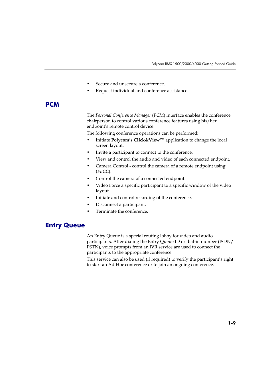 Entry queue, Pcm -9 entry queue -9 | Polycom DOC2560A User Manual | Page 19 / 188