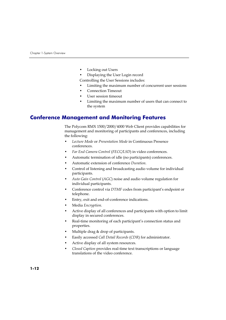 Conference management and monitoring features, Conference management and monitoring features -12 | Polycom DOC2560A User Manual | Page 22 / 188