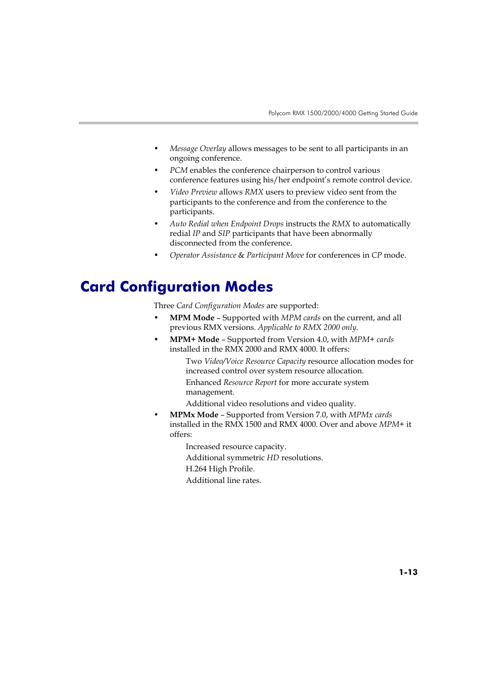 Card configuration modes, Card configuration modes -13 | Polycom DOC2560A User Manual | Page 23 / 188