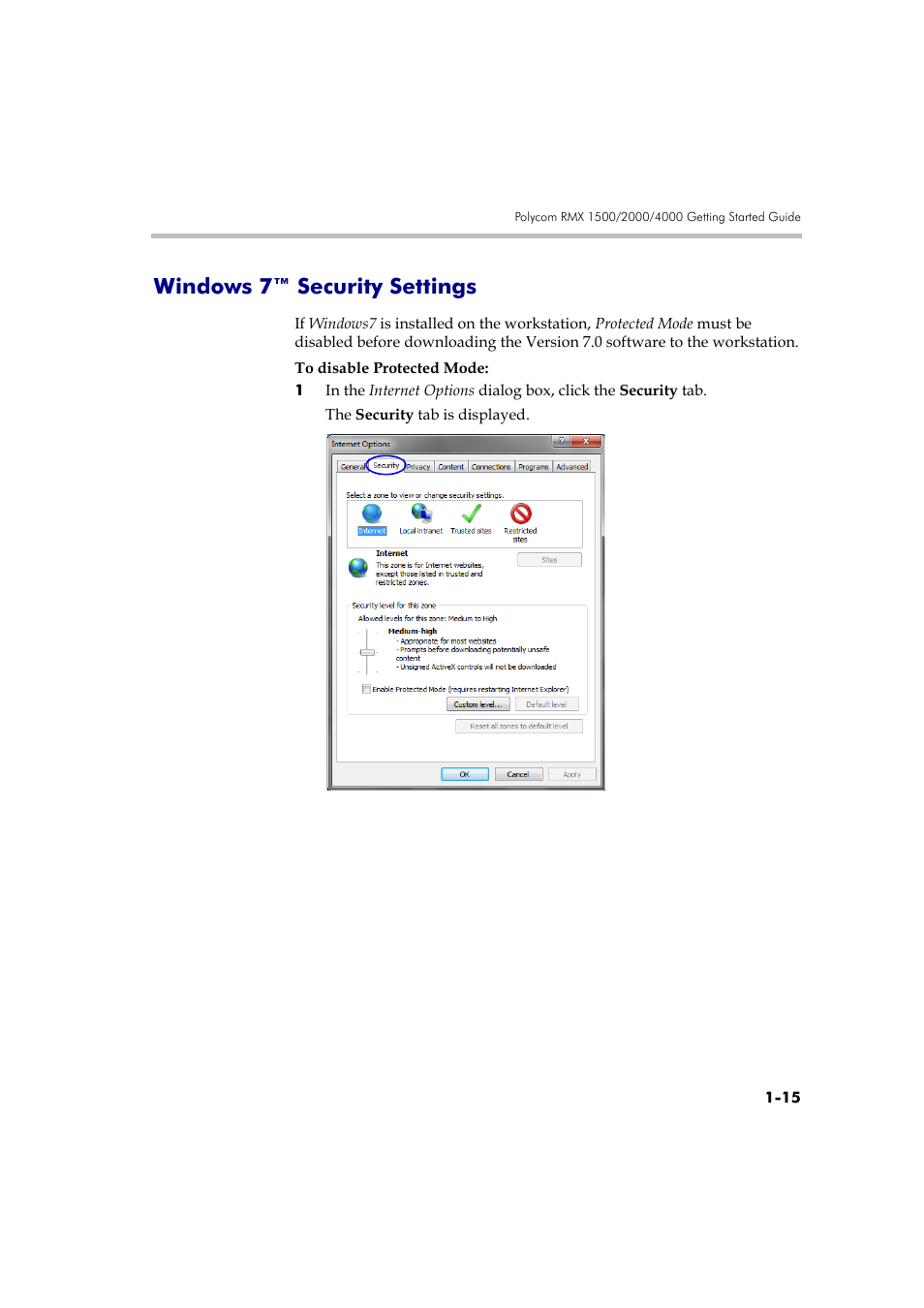 Windows 7™ security settings, Windows 7™ security settings -15 | Polycom DOC2560A User Manual | Page 25 / 188