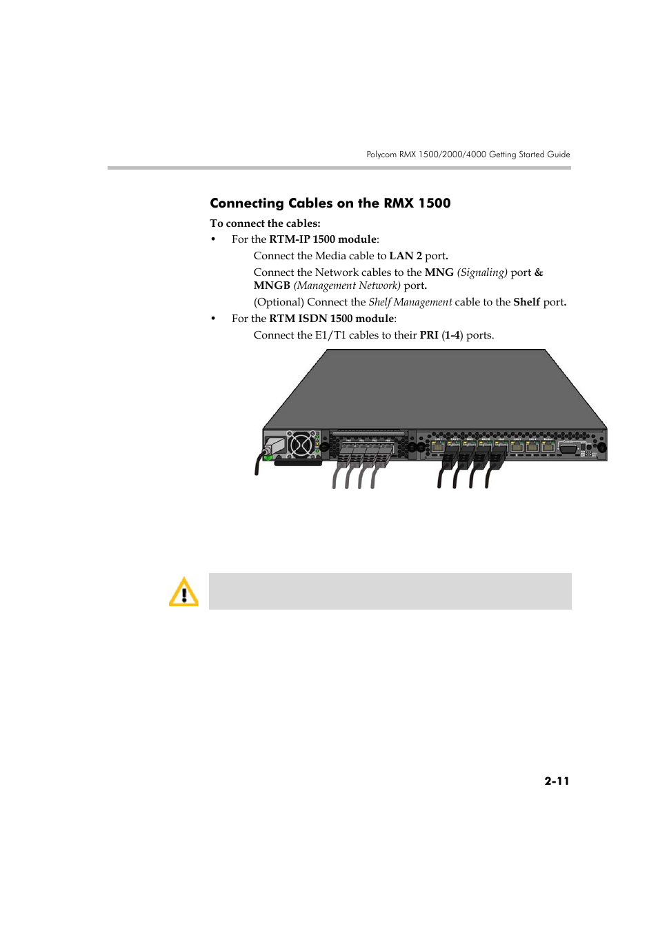 Connecting cables on the rmx 1500, Connecting cables on the rmx 1500 -11 | Polycom DOC2560A User Manual | Page 43 / 188